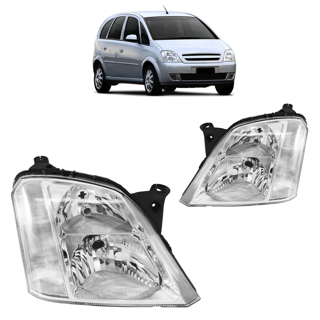 Par Farol Dianteiro Meriva 2001 A 2012 Máscara Cromada Foco Duplo Lente Lisa Acrilico em Oferta na Shopee