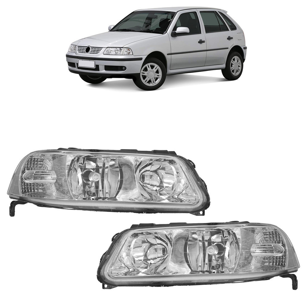 Par Farol Dianteiro Gol G3 1999 2000 2001 2002 2003 2005 Máscara Cromada Foco Duplo Lente Lisa Acrilico