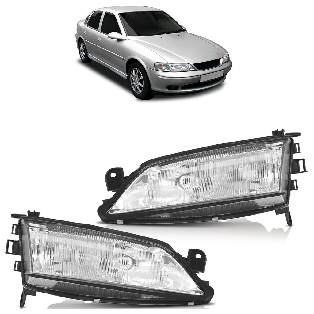Par Farol Dianteiro Vectra 1997 1998 1999 2000 Máscara Cromada Foco Duplo Lente Estriada Vidro em Oferta na Shopee