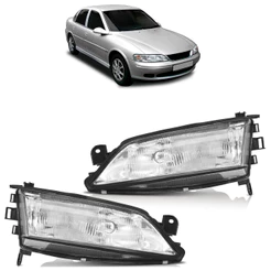 Par Farol Dianteiro Vectra 1997 1998 1999 2000 Máscara Cromada Foco Duplo Lente Estriada Vidro