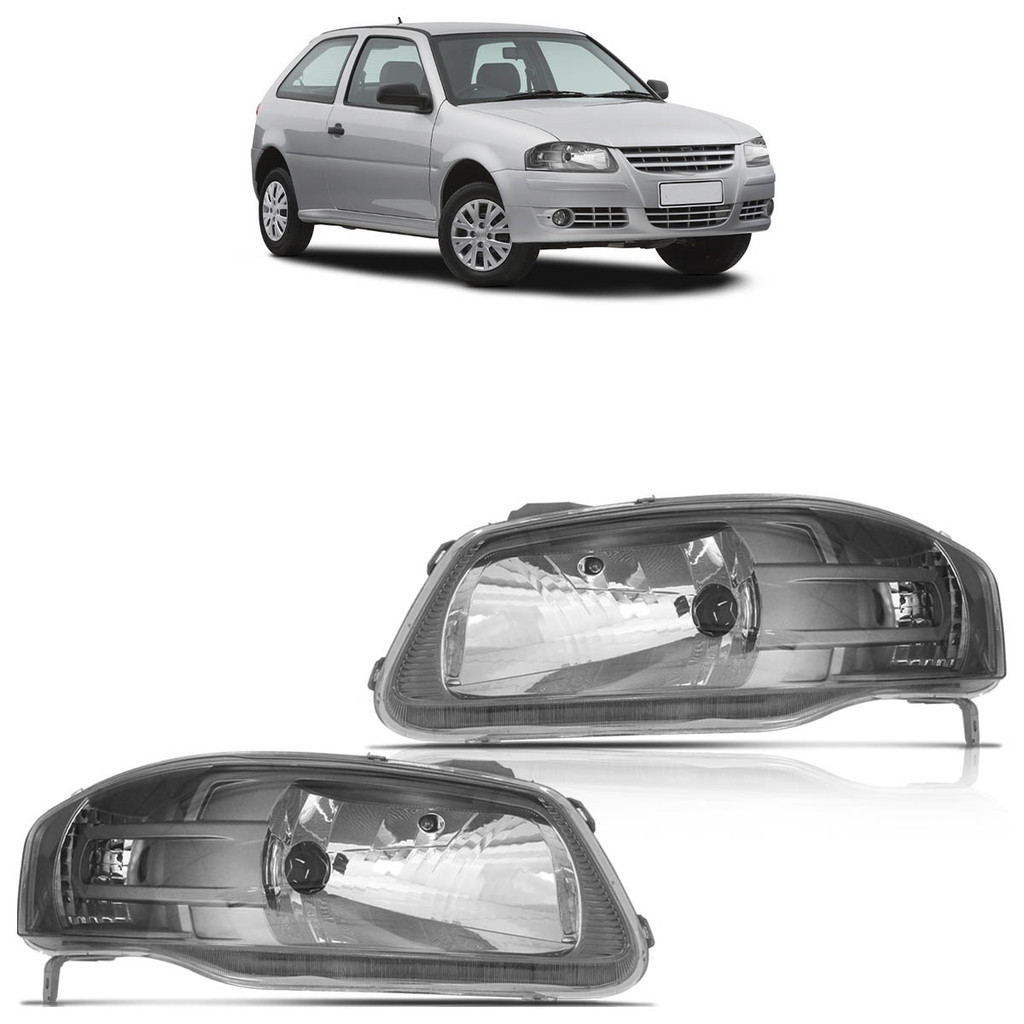 Par Farol Dianteiro Gol G4 2006 A 2014 Máscara Cinza Foco Simples Lente Lisa Acrilico