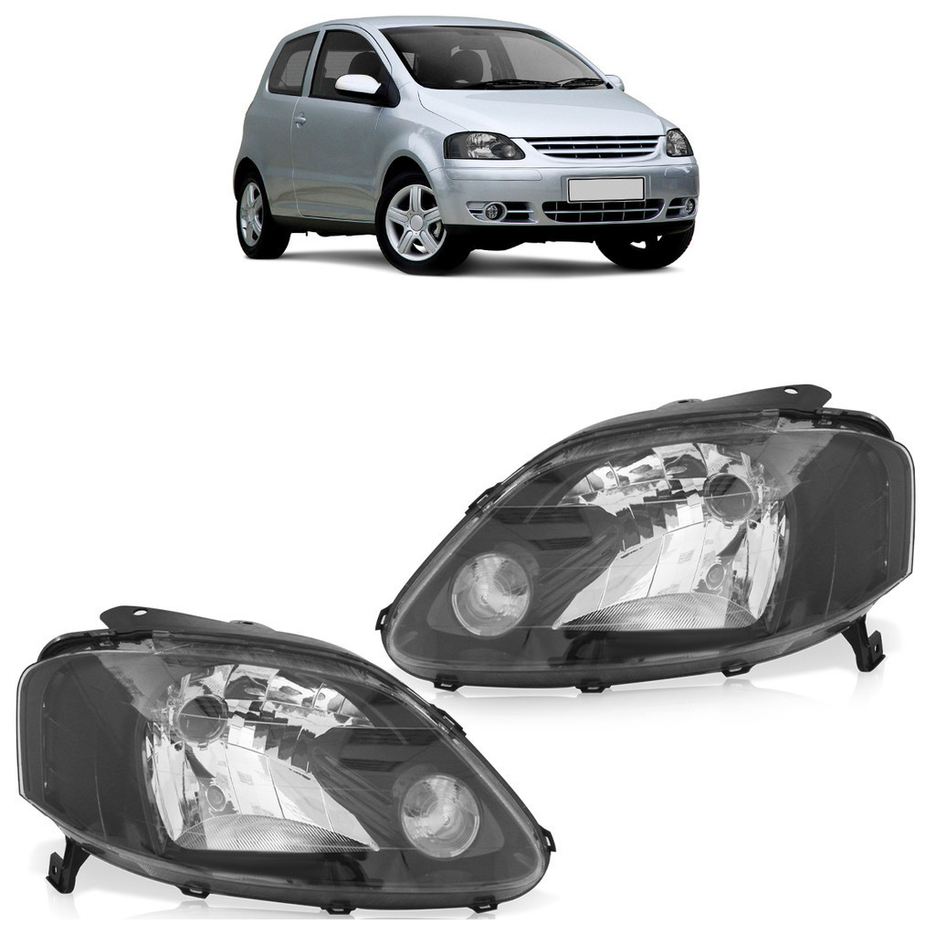Par Farol Dianteiro Fox 2003 2004 2005 2006 2007 Máscara Negra Foco Simples Lente Lisa Acrilico