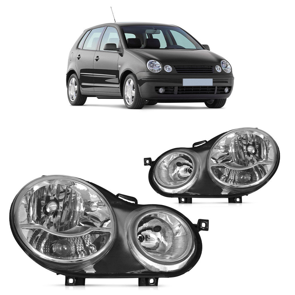 Par Farol Dianteiro Polo Hatch 2003 2004 2005 2006 Máscara Cromada em Oferta na Shopee