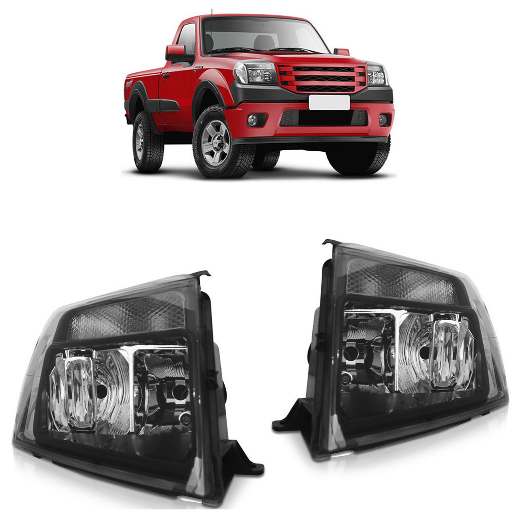 Par Farol Dianteiro Ranger 2010 2011 2012 Máscara Negra Foco Duplo Lente Lisa Acrilico
