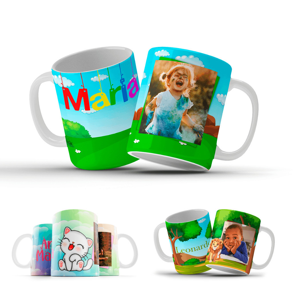 Caneca Infantil Personalizada Com Foto e Nome Ideal Para Escolinha 325ml Polímero Plástico