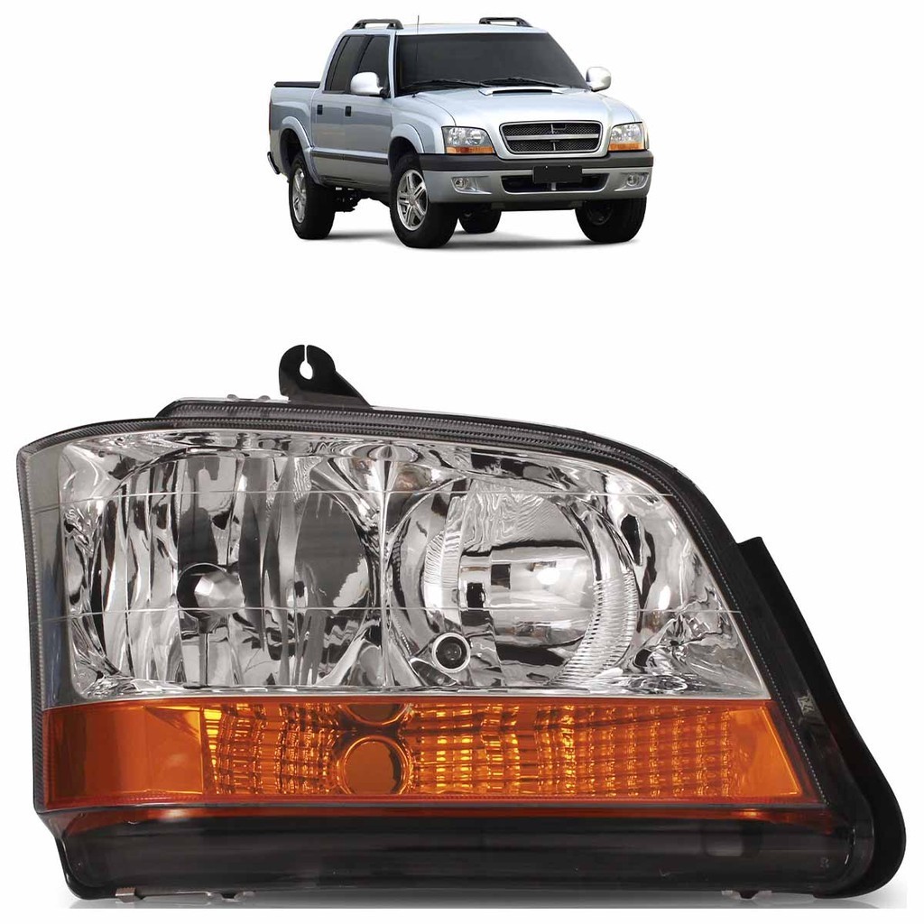 Farol Dianteiro S10 2001 2002 2003 2004 2005 2006 2007 2008 2009 A 2011 Máscara Cromada Foco Duplo Lente Lisa Acrilico