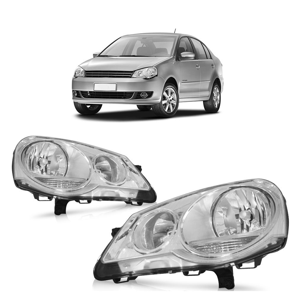Farol Dianteiro Polo 2007 2008 2009 2010 2011 2012 2013 2014 Máscara Cromada Lente Lisa Acrilico - Spare Parts and Accessories for Vehicles