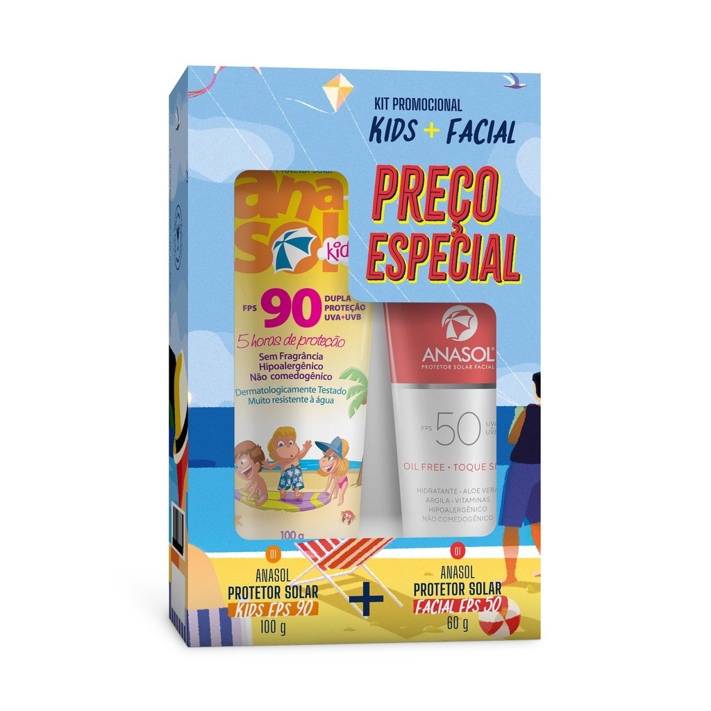 KIT PROTETOR CORPORAL ANASOL KIDS FPS90 100G + FACIAL FPS50 60G