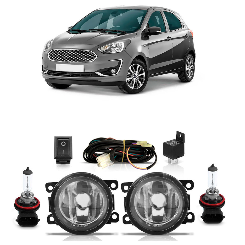 Kit Par Farol Milha Auxiliar Ka 2014 2015 A 2020 + Par Lâmpada Halógena Completo Lente Lisa Vidro em Oferta na Shopee