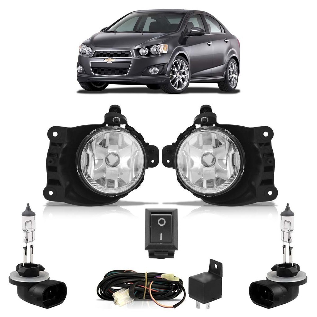 Kit Farol De Milha Auxiliar Completo + Par Lâmpada H27 Sonic 2012 2013 2014