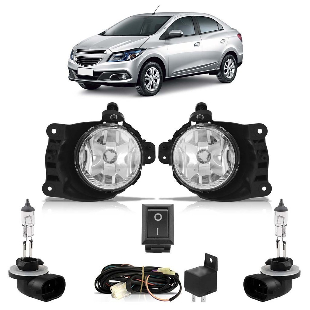 Kit Farol De Milha Auxiliar Completo + Par Lâmpada H27 Prisma 2013 2014 2015 2016 2017 2018 2019