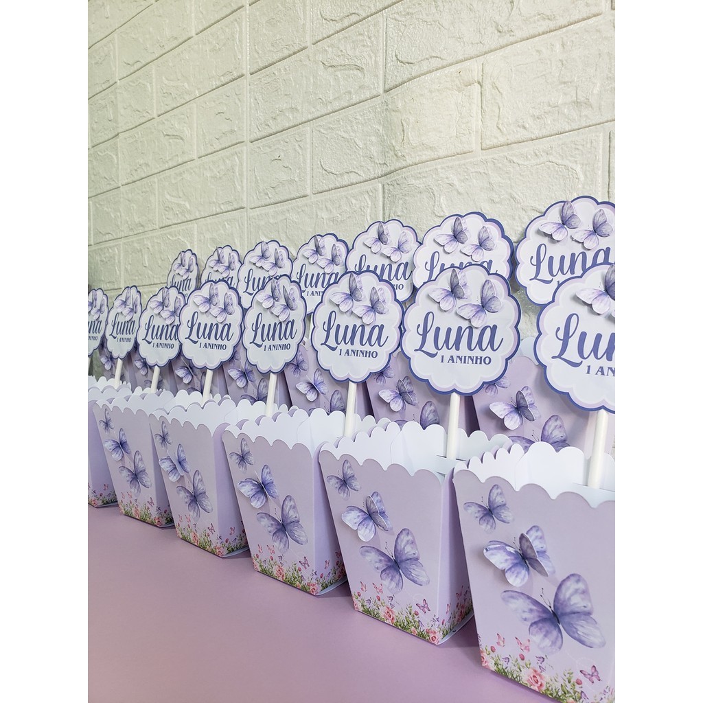 Kit Centro de mesa personalizado aniversário menina - jardim das borboletas - jardim encantado - festa infantil - roxo lilás