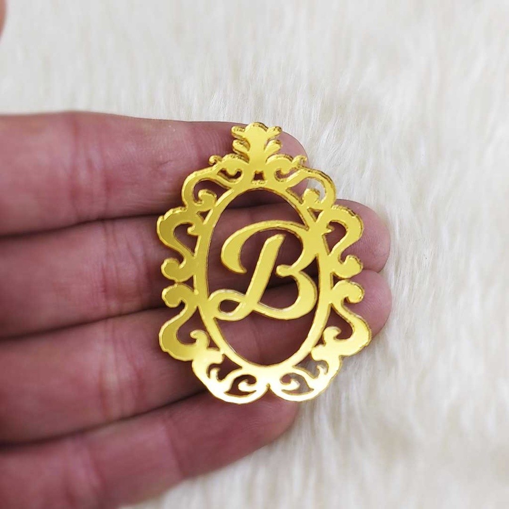 arabesco letra Inicial acrílico espelhado dourado 5 - CM  FAST-24HR GR5