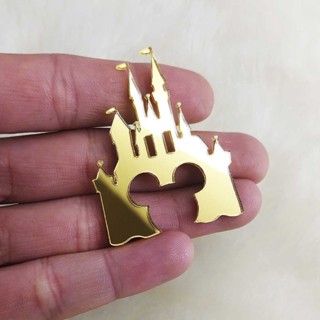 Apliques tag castelo disney acrilico dourado com silhueta do mickey ou minnie 5 cm TOP-FAST em Oferta na Shopee