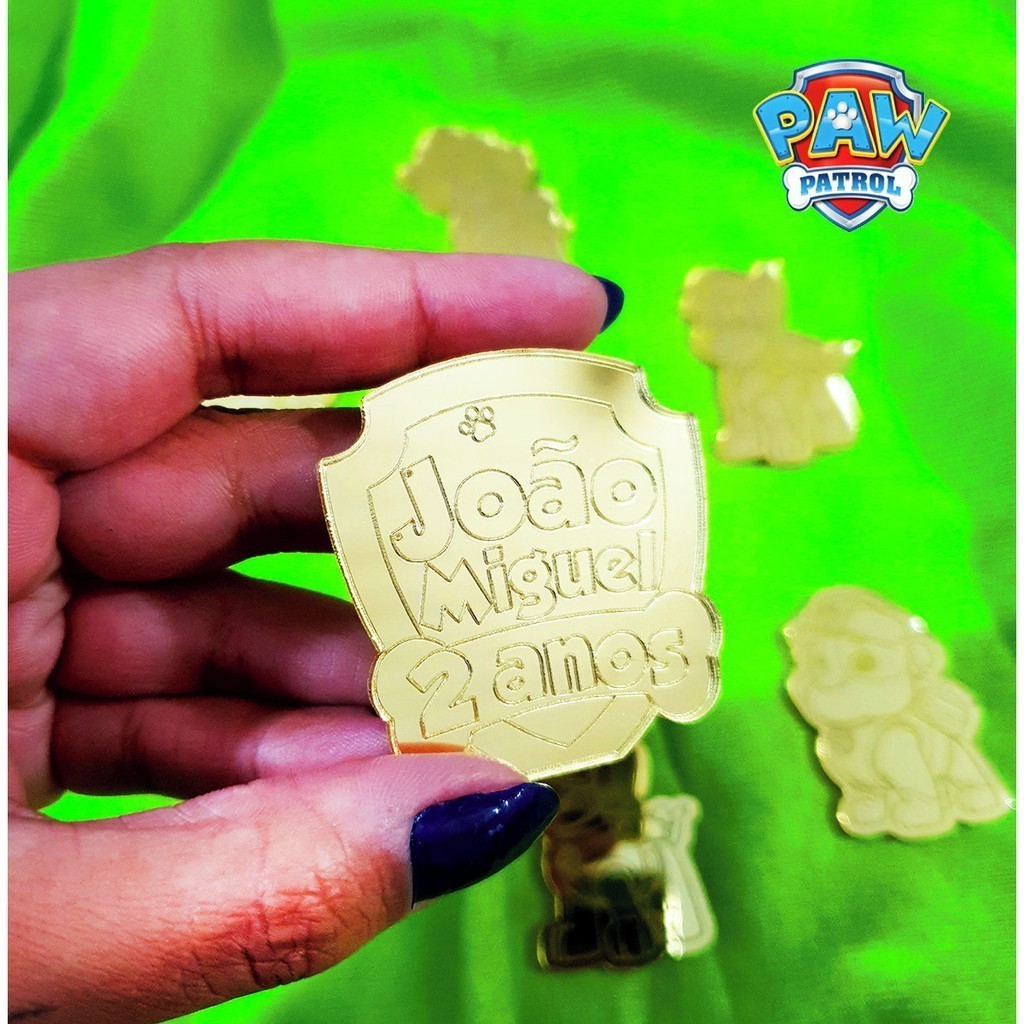 brasão logo patrulha canina 5cm acrilico espelhado dourado