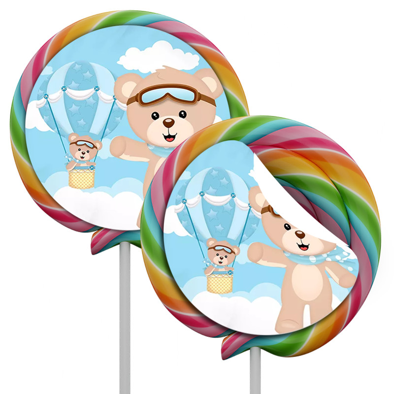 20 Adesivos Redondo 5cm Pirulito Urso Ursinho baloeiro