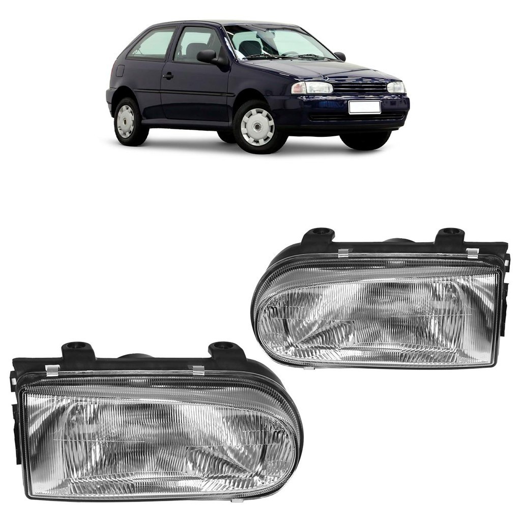 Par Farol Dianteiro Gol G2 1995 A 1999 Foco Simples Máscara Cromada Lente Lisa Vidro - Spare Parts and Accessories for Vehicles