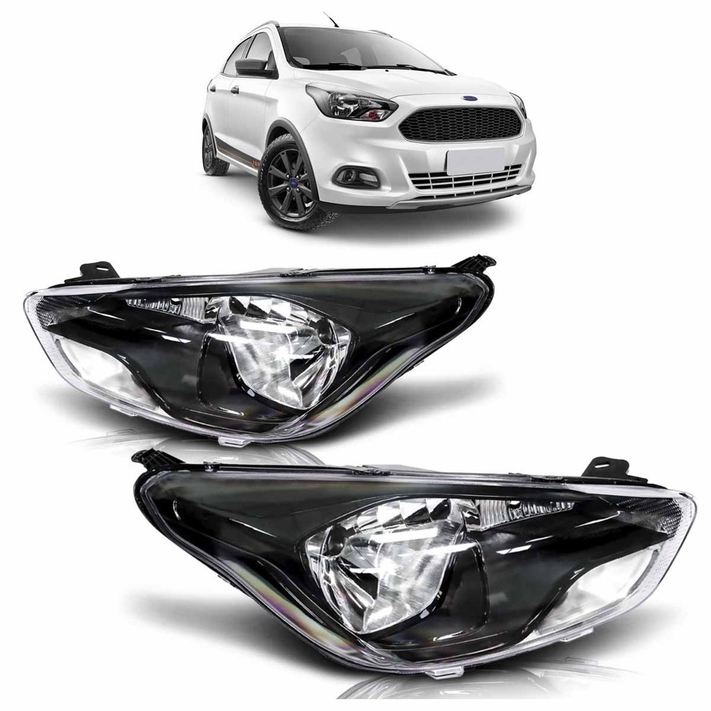 Par Farol Dianteiro Ka 2015 2016 2017 Máscara Negra Foco Simples Lente Lisa Acrilico - Spare Parts and Accessories for Vehicles