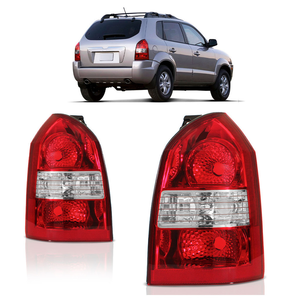 Par Lanterna Traseira Tucson 2004 2005 2006 2007 2008 2009 2010 A 2016 Bicolor Lente Lisa Acrílico