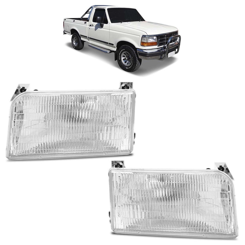 Par Farol Dianteiro F1000 F2000 1997 1998 1999 2000 Foco Simples Máscara Cromada Lente Estriada