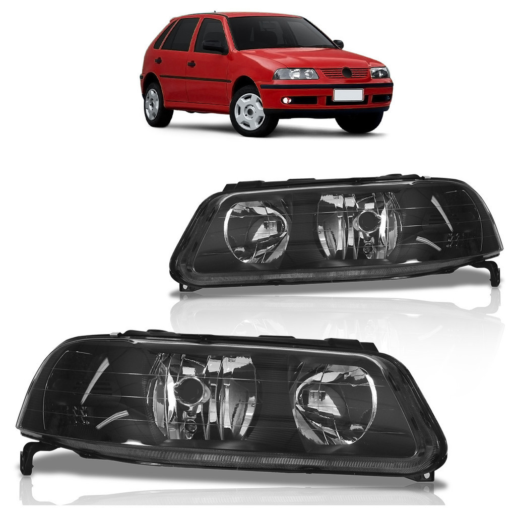 Par Farol Dianteiro Gol Parati Saveiro G3 1999 2000 2001 2002 2003 2004 2005 Foco Duplo Máscara Negra - Spare Parts and Accessories for Vehicles