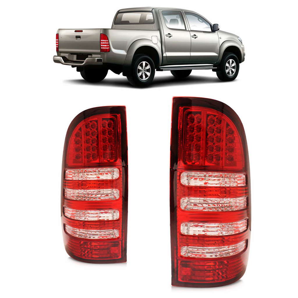 Par Lanterna Traseira Hilux Pick'Up 2005 2006 2007 2008 2009 Esportiva Bicolor Lente Acrilico
