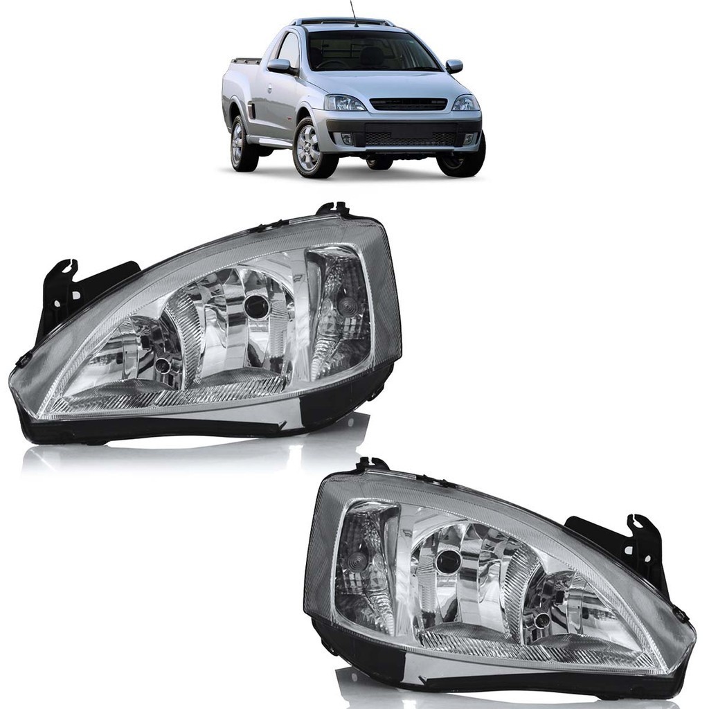 Par Farol Dianteiro Montana 2003 2004 2005 A 2010 Máscara Cromada Foco Duplo Lente Lisa Acrílico