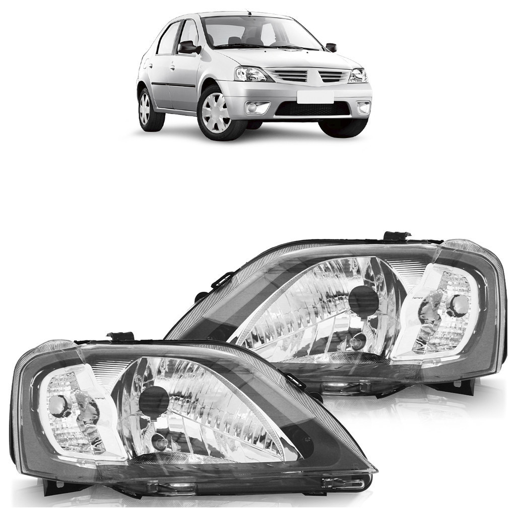 Par Farol Dianteira Logan 2007 2008 2009 2010 Máscara Cinza  Foco Simples Lente Lisa Acrilico em Oferta na Shopee