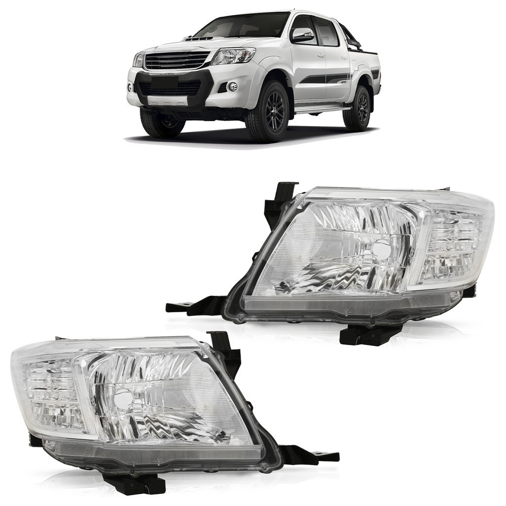 Par Farol Dianteiro Hilux SR SRV 2012 2013 A 2015 Máscara Cromada Foco Simples Lente Lisa Acrílico