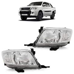 Par Farol Dianteiro Hilux SR SRV 2012 2013 A 2015 Máscara Cromada Foco Simples Lente Lisa Acrílico
