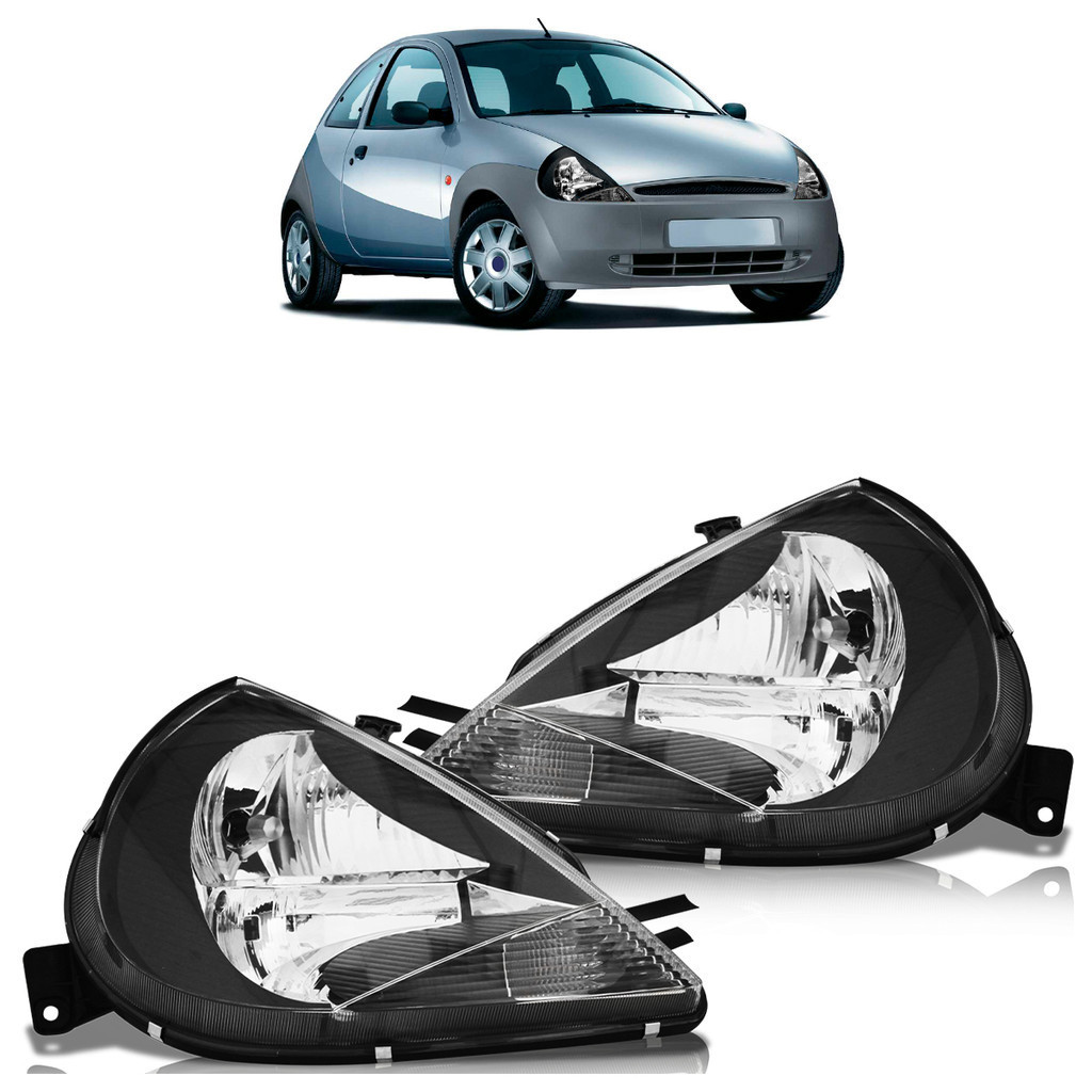 Par Farol Dianteiro Ka 97 98 99 00 01 02 03 04 05 A 07 Máscara Negra Foco Duplo Lente Lisa Acrilico em Oferta na Shopee