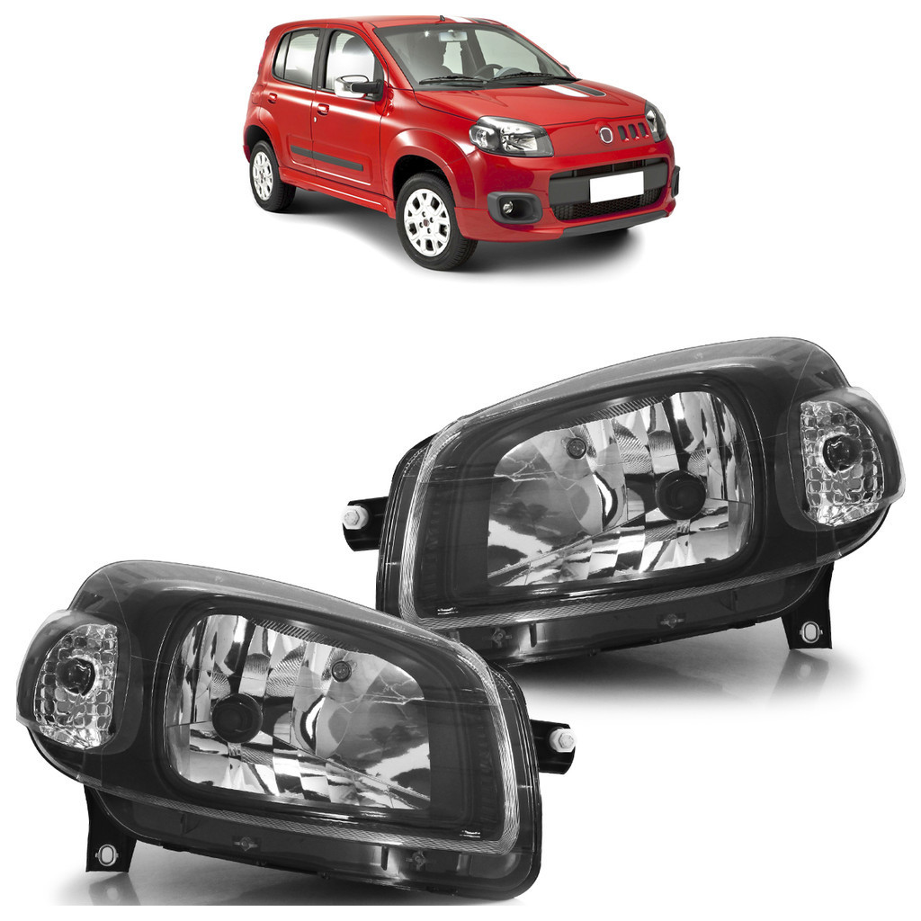 Par Farol Dianteiro Uno Way 2010 2011 2012 2013 2014 2015 Foco Simples Lente Lisa Acrilico - Spare Parts and Accessories for Vehicles