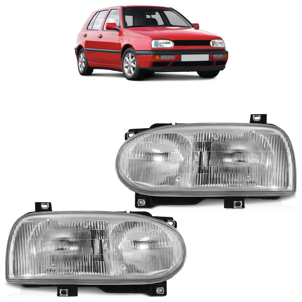 Par Farol Dianteiro Golf Mexicano 1995 A 1998  Máscara Cromada Foco Duplo Lente Estriada Vidro