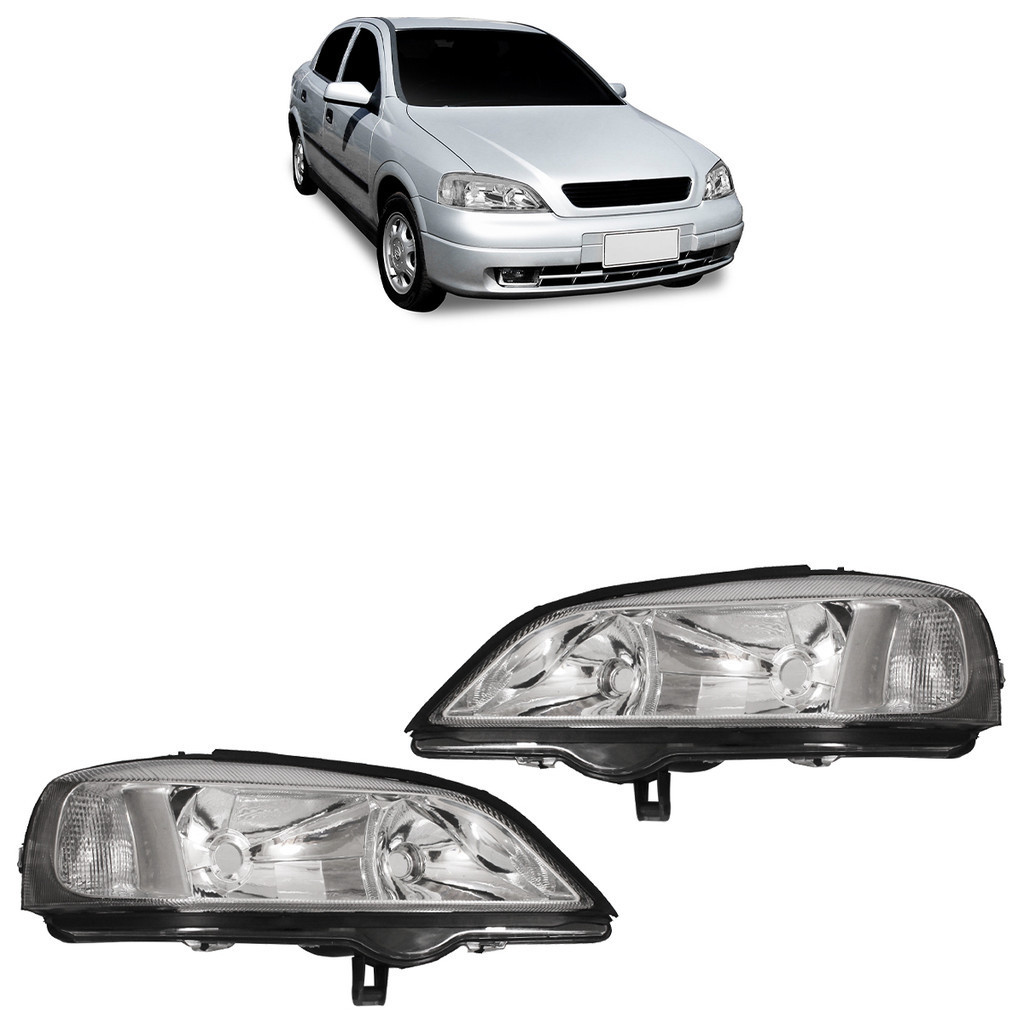 Par Farol Dianteiro Astra 1998 1999 2000 2001 2002 Máscara Cromada Foco Duplo Lente Lisa Acrilico