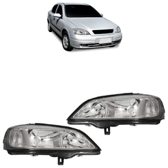 Par Farol Dianteiro Astra 1998 1999 2000 2001 2002 Máscara Cromada Foco Duplo Lente Lisa Acrilico