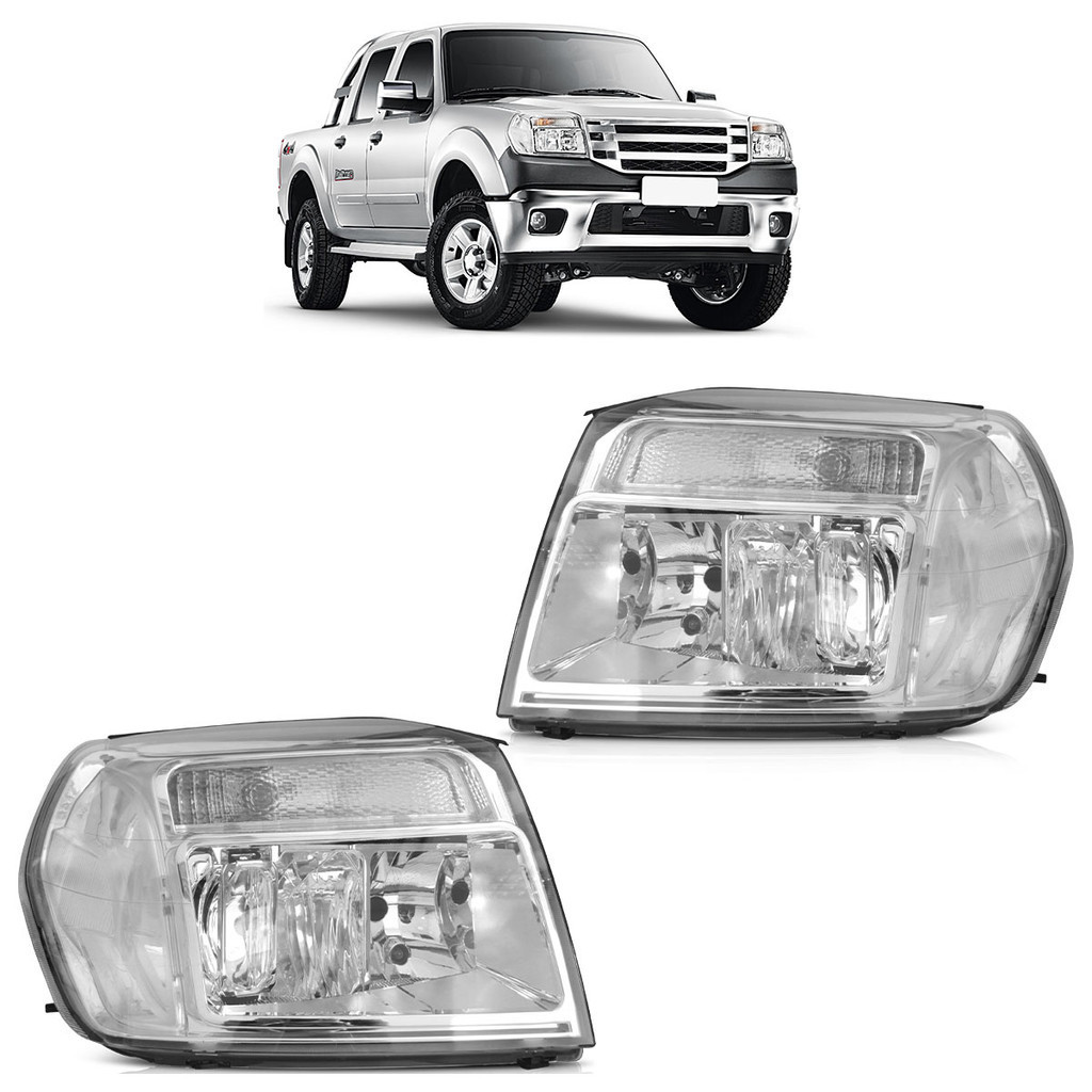 Par Farol Dianteiro Ranger 2010 2011 2012 Máscara Cromada Foco Duplo