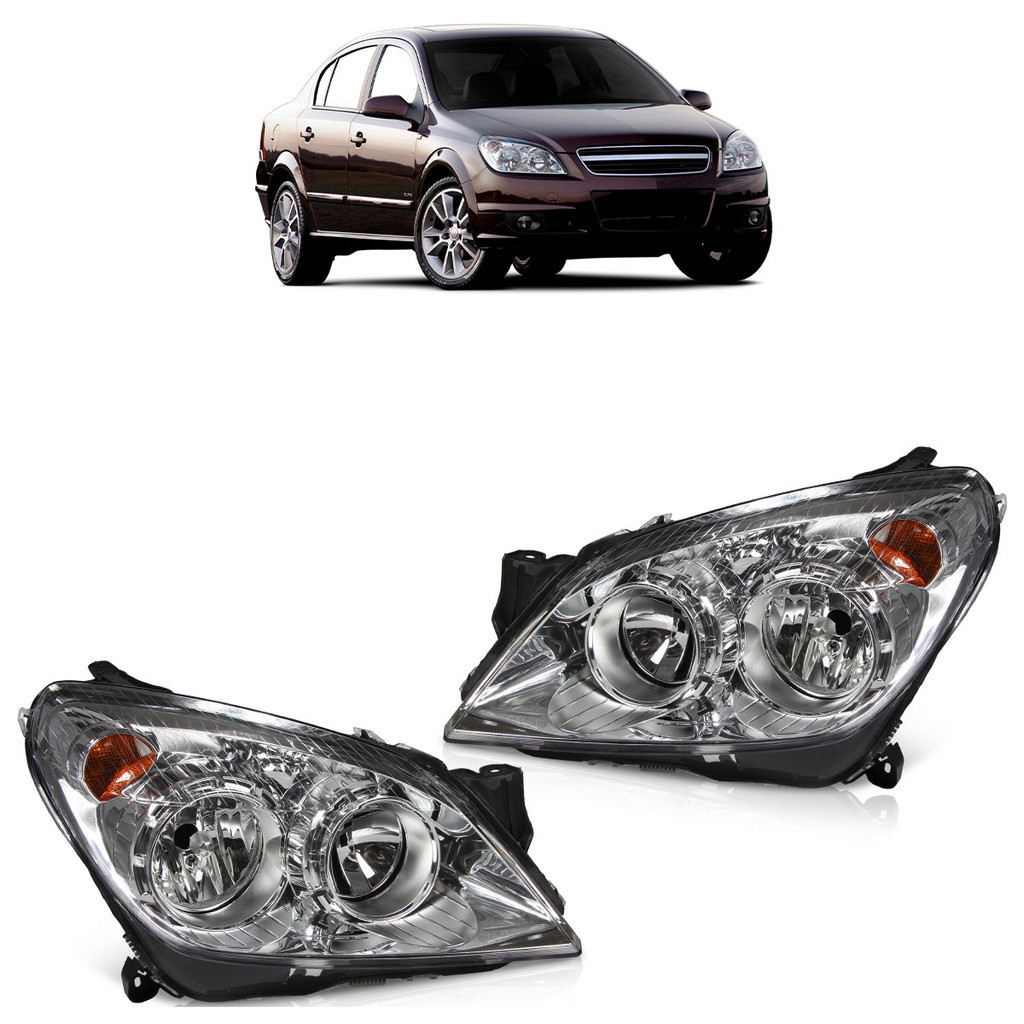 Par Farol Dianteiro Vectra GT 2009 2010 2011 Máscara Cromada Lente Lisa Acrilico