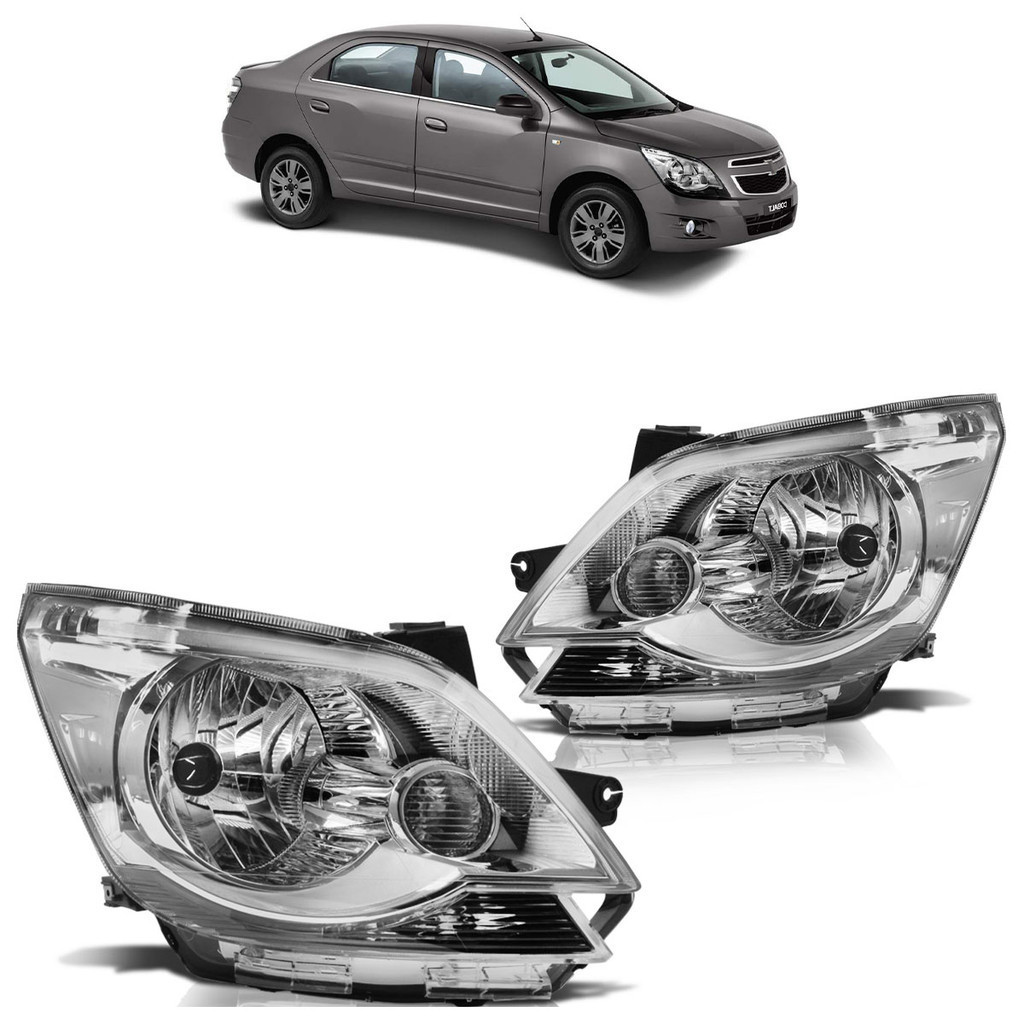Par Farol Dianteiro Cobalt 2012 2013 2014 2015 Máscara Cromada Lente Lisa Acrilico - Spare Parts and Accessories for Vehicles