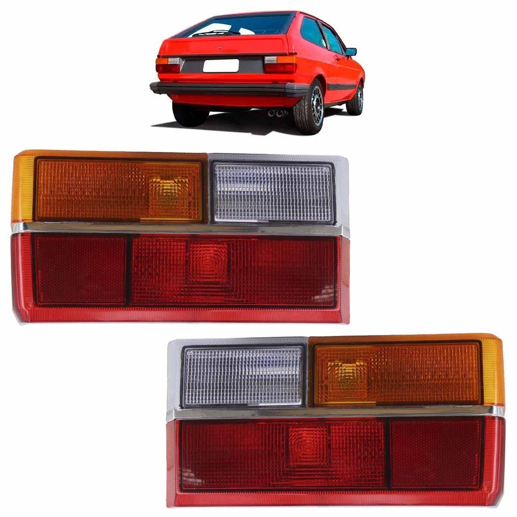 Par Lanterna Traseira Gol 1980 1981 1982 1983 1984 1985 1986 Tricolor Friso Prata Lente Estriada Acrilico - Spare Parts and Accessories for Vehicles