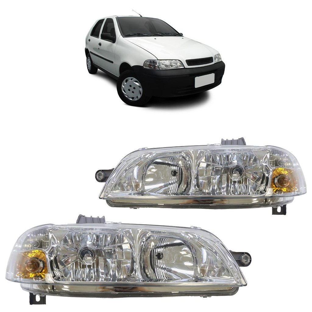 Par Farol Dianteiro Palio G2 2001 2002 2003 A 2006 Máscara Cromada Foco Duplo Lente Lisa Acrilico