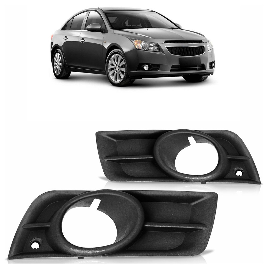 Par Moldura Grade Milha Cruze Sedan 2011 2012 2013 2014 Com Furo Preto