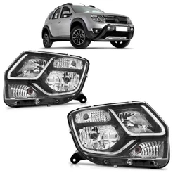 Par Farol Dianteiro Duster 2016 2017 2018 Máscara Negra Foco Duplo Lente Lisa Acrilico