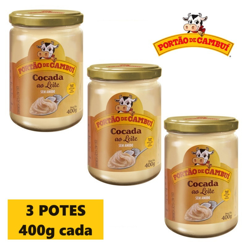 Cocada ao Leite Portão de Cambui - Pastoso 400g - 03 Potes - Cocada Cremosa - Sem Amido