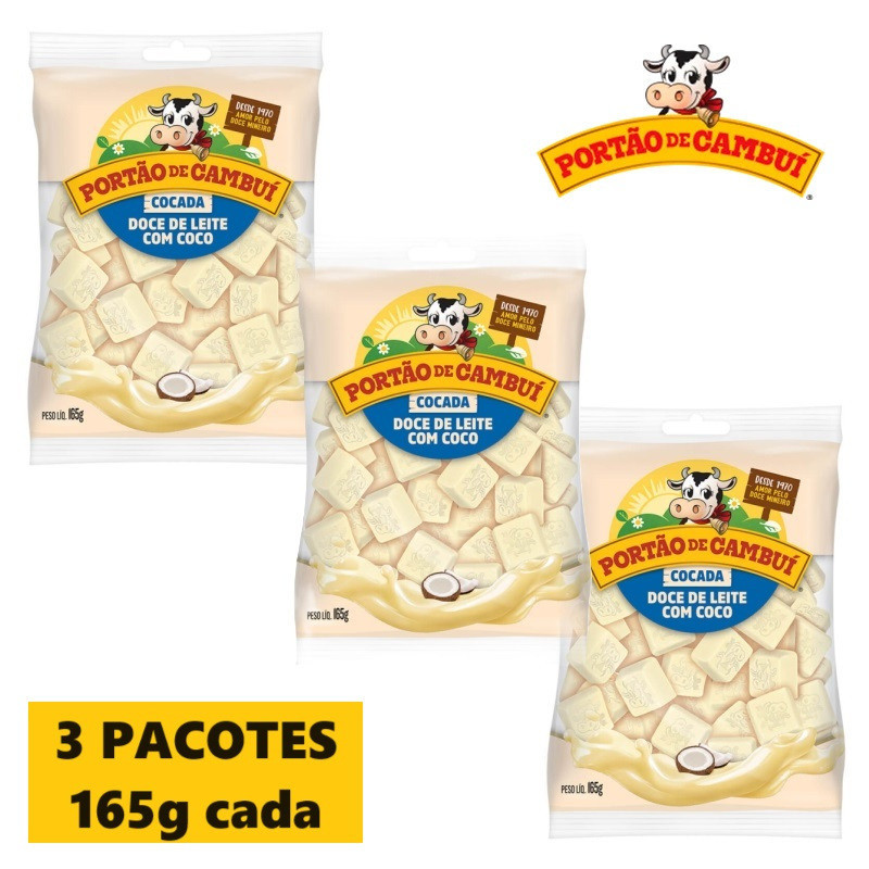Cocada ao Leite Portão de Cambui - Tabletes 165g - 03 Pacotes - Sem Amido