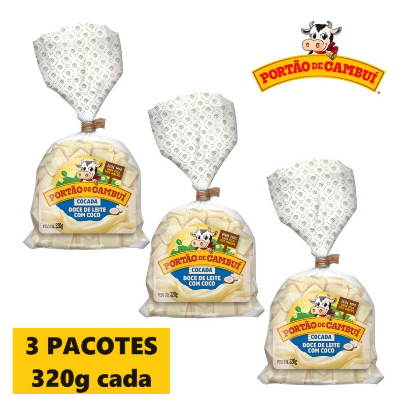 Cocada ao Leite Portão de Cambui - Tabletes 320g - 03 Pacotes - Sem Amido