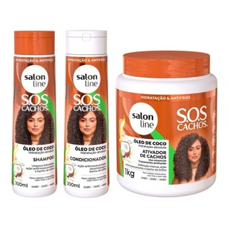 Kit Tratamento Profundo com Shampoo, Condicionador e Ativador de SOS Cachos Coco