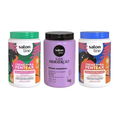 Kit com 2 Cremes Para Pentear Hidratação e Reconstrução + Máscara Bio-Reconstrução Salon Line