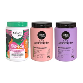 Kit com 2 Máscaras de Hidratação SOS Hidratação + Creme Para Pentear Definição Máxima Salon Line