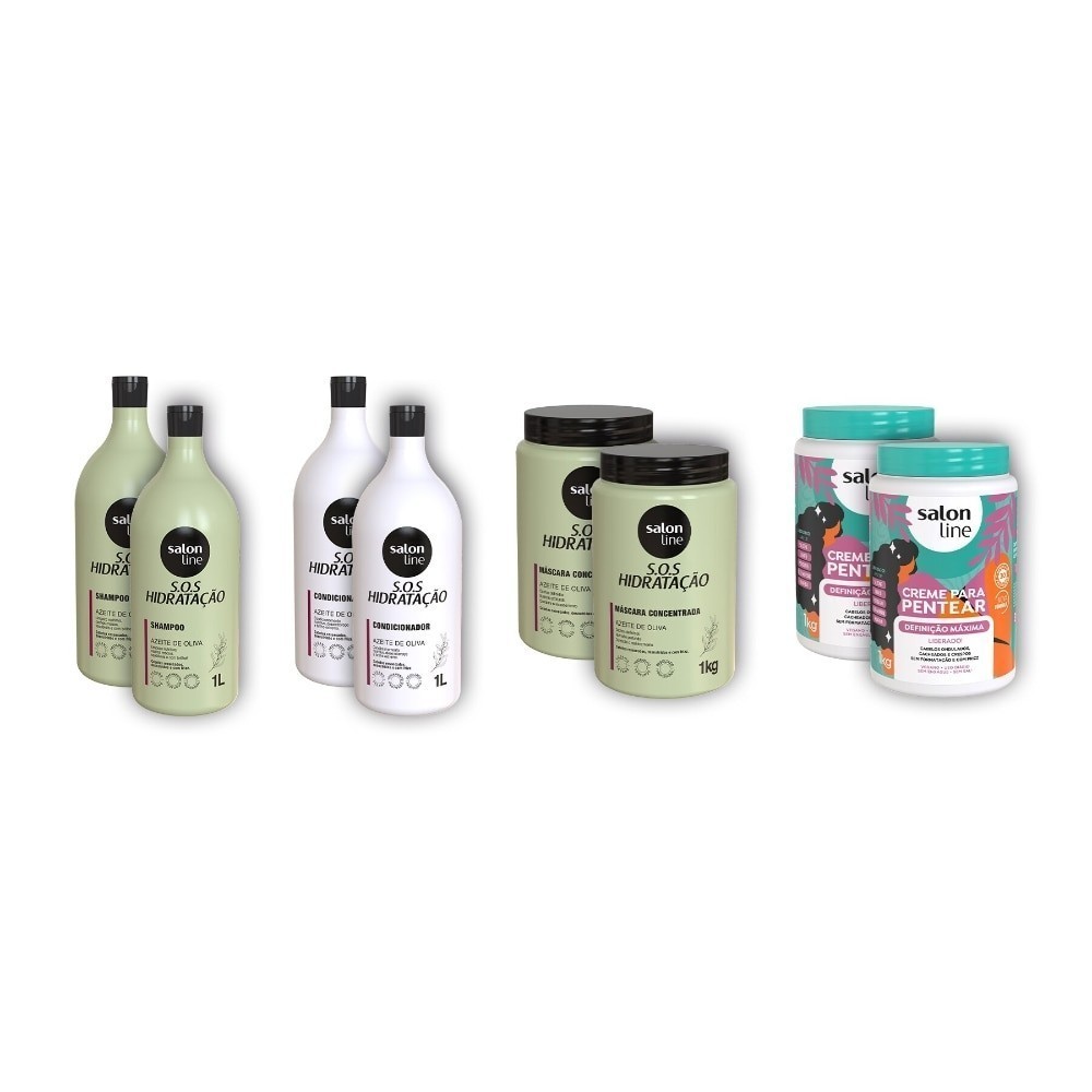 Kit Duplinha SOS Hidratação Ultra Cachos e Creme para Pentear Definição Máxima 1kg Salon Line - Beauty