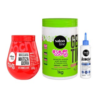Kit com Máscara Matizadora Vermelha + Tônico Fortalecedor + Gelatina Super Definição Salon Line